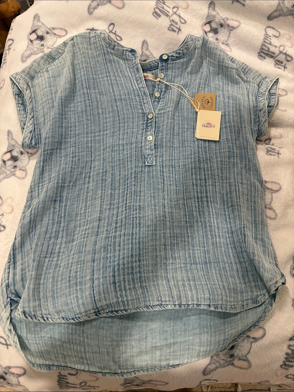 Faherty Light Blue Short-Sleeve Gauze Top